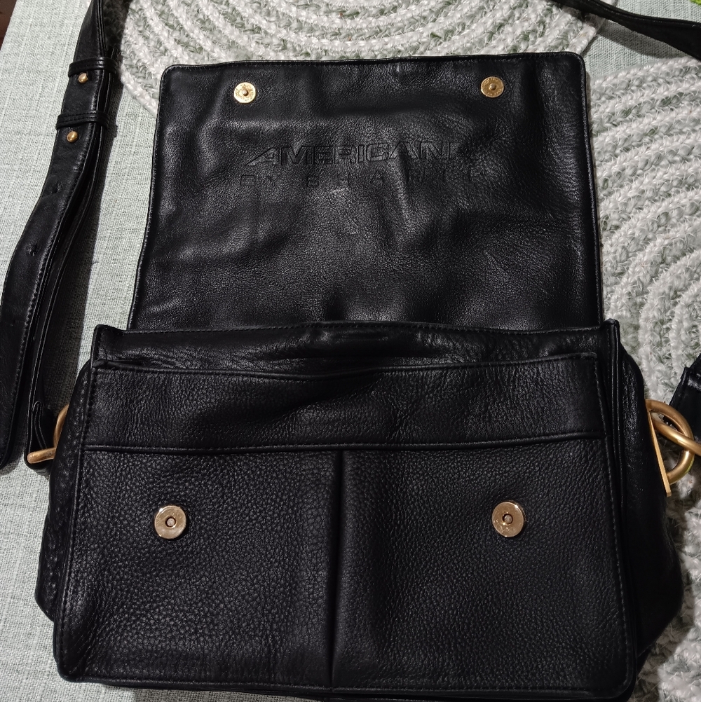 Americana By Scharif  Black Leather Crossbody Bag -